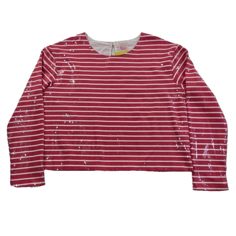 So Me Boutique Live Colorfully Red & White Stripe Sequin Top XL NEW NWT Lined